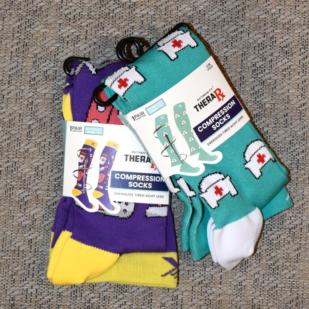 Extreme Fit TheraRx Compression Socks Unisex S/M Multi New‎ 2 Pair Medical Nurse